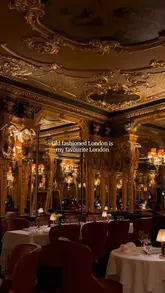 A montage of high-end, opulent interior shots of a London hotel, featuring afternoon tea service, grand decor, and a fireplace, set to classical music.