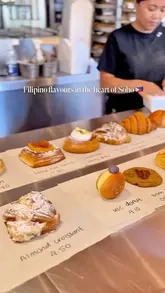 A short, fast-paced video showcasing various Filipino-inspired pastries and drinks from Panadera in Soho, including a Leche Flan Danish and Ube-flavored items.