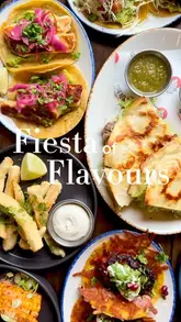A fast-paced, visually appealing montage showcasing a variety of Mexican dishes including tacos, quesadillas, and corn ribs, alongside cocktails at Lobo Rojo in Gosforth. The video highlights the vibrant presentation of the food and provides a brief look at the restaurant's interior and exterior.