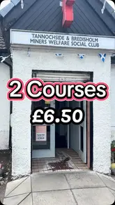 A video review of the Tannochside & Bredisholm Miners Welfare Social Club, highlighting their affordable lunch menu with options for 2 or 3 courses. The creator showcases various dishes including steak pie, mac and cheese, chili cheese bites, soup, and burgers.