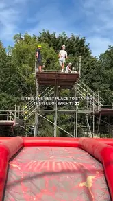 A fast-paced promotional reel for Lower Hyde Holiday Park on the Isle of Wight, featuring a montage of various activities including bungee trampolining, bubble football, swimming, dining, and cycling.