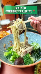 A promotional video for Cambridge Street Collective in Sheffield, explaining how to get a £5 discount by using their app to order from the table. It features various food vendors, including ramen and Ethiopian cuisine.