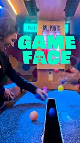 A fast-paced montage showcasing the various interactive games available at Gameface in Manchester, including shuffleboard, reaction games, and basketball hoops.