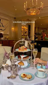 A visually appealing, polished montage showcasing an afternoon tea service at The Kensington Hotel, featuring close-ups of the food, drinks, and the elegant interior setting.