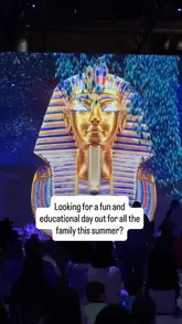 A promotional video showcasing the Tutankhamun immersive exhibition, featuring projections, historical artefacts, and interactive elements like a photo booth and VR experience.