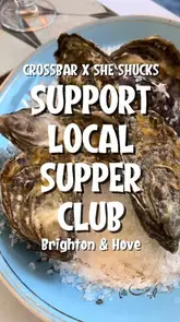 A video documenting an oyster shucking supper club event hosted by She Shucks at Crossbar, a women's sports bar in Brighton. The footage captures attendees learning to shuck oysters, socializing, and enjoying sparkling wine in a community-focused setting.