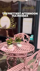 A short, aesthetic tour of Chantilly Tea Room in Brentwood, highlighting the pink, Barbie-inspired decor and the afternoon tea service.