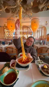 A promotional video for the 'Joli' app, featuring a creator explaining how the platform helps food content creators discover restaurants and secure collaborations. The video intercuts between the creator speaking and screen recordings of the app, alongside montage shots of various dishes and restaurant interiors.