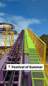 A montage video showcasing a summer festival event, featuring fairground rides, carnival games, and sweet treats like churros and chocolate-covered strawberries.