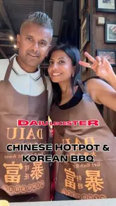 A couple visits Daiu in Leicester, showcasing the Chinese Hot Pot and Korean BBQ buffet experience, including the cooking process and food selection.