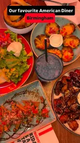 A promotional reel for TGI Fridays at Resorts World Birmingham, featuring a montage of the restaurant's interior, exterior, and various menu items including nachos, wings, and cocktails.