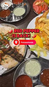 A short promotional video showcasing the reopening of Red Pepper in Glasgow, featuring shots of the exterior, interior, drinks, and a selection of grilled dishes, a burger, and fish and chips.