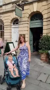 A video review of The Ivy in Bath, featuring the 'Golden Summer Menu'. The creator showcases the restaurant's interior, the dining experience with a toddler, and various courses including starters, mains, and desserts.