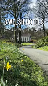 A listicle-style travel reel showcasing three luxury hotels in Wales: The Grove of Narberth, The Parkgate Hotel in Cardiff, and Twr y Felin in St Davids. The video highlights room interiors, dining experiences, and spa facilities, while promoting a booking platform.