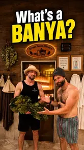 A first-person vlog tour of Banya No.1 in Hoxton, London, detailing the Russian sauna experience including the 'parenie' treatment, cold plunge, and traditional Russian food and drink.