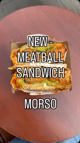 A short video showcasing a new meatball sandwich from Morso, featuring the shop exterior and close-up shots of the sandwich.