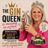 A personal announcement graphic featuring the creator, 'The Gin Queen', explaining a temporary hiatus due to health reasons. The image uses professional graphic design elements, including a crown and cocktail shaker, to maintain brand identity while communicating the update to followers.