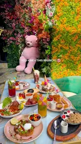 A promotional montage showcasing the brunch menu and floral, vibrant interior of Amiri Lounge in Ealing, London.