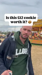 Two creators review a £12 cookie and brownie dessert from 'My Cookie Dough' at a festival. They discuss the price, the quality of the dessert, and the overall festival atmosphere, providing a candid taste test.
