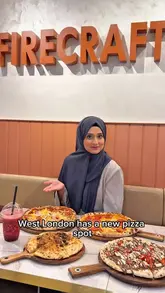 A review of Firecraft Pizza in West London, showcasing the pizza-making process, the interior, and various pizza options including savory and dessert pizzas.