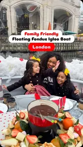 A family-focused review of a floating fondue igloo boat experience in Canary Wharf, London, highlighting the unique setting and the food options available.
