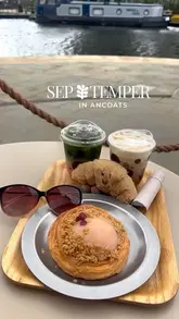 A short, aesthetic reel featuring a walk along the canal in Ancoats, Manchester, followed by visits to Pollen Bakery and Mielle Patisserie. The video highlights the scenic location and the visually appealing pastries and drinks on offer.