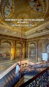 A travel itinerary reel showcasing a 2-day trip in London using the Go City London Pass, featuring visits to Huffkins for afternoon tea, Kensington Palace, the London Eye, Burger & Lobster, Legoland Windsor, and an Indian restaurant.