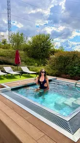 A montage showcasing the facilities at The Spa at Carden, including the outdoor pool, fire pit, relaxation areas, and wine service.