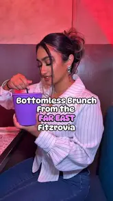 A promotional reel featuring a creator at Tampopo, showcasing their bottomless brunch offer which includes unlimited drinks and a selection of Far East Asian dishes.