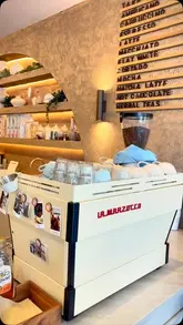 A montage showcasing the interior, coffee, and brunch dishes at a cafe called Touché.