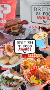 A fast-paced vlog documenting a visit to the British Street Food Awards in Sheffield. The video features a variety of street food vendors, including burgers, skewers, dumplings, and paella, while capturing the lively event atmosphere and the creators' personal top picks.