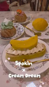 A montage-style reel showcasing a visit to Cream Dream cafe, highlighting their gluten-free and vegan pastry selection, coffee, and the cafe's aesthetic interior, featuring a group of friends.