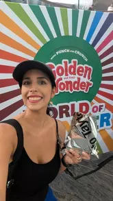 A creator visits the Golden Wonder 'World of Wonder' pop-up event at a shopping centre, demonstrating the process of creating a custom crisp flavor by selecting a base and various seasoning ingredients.