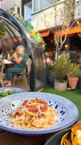 A short, aesthetic montage showcasing the outdoor igloo dining experience at Coppa Club, featuring close-ups of pasta, burrata, and drinks.
