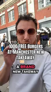 A creator visits the opening day of a new takeaway spot called Chik in Manchester, showcasing the queue, the atmosphere, and reviewing several menu items including a spicy chicken burger, a truffle beef burger, and a dessert.