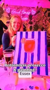 A promotional reel for a Sip & Paint event at Ginny's Cocktail Lounge in Maldon, featuring bottomless prosecco and painting activities.