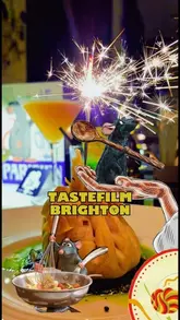 A promotional video for Taste Film Brighton, featuring an immersive dining experience where a five-course meal is served in sync with the movie Ratatouille. The video intercuts scenes from the film with shots of the corresponding dishes being served.