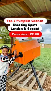 A listicle-style video showcasing three different venues in and around London that offer pumpkin cannon shooting as an autumn activity for families.