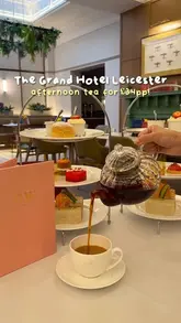 A short, polished montage showcasing an afternoon tea service at O.W. Restaurant within The Grand Hotel Leicester, featuring close-ups of the tea, scones, sandwiches, and patisserie, alongside shots of the elegant interior.