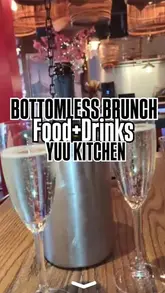 A creator visits Yuu Kitchen for a bottomless brunch, showcasing the interior, the unlimited food and Prosecco, and sharing their thoughts on the dishes like wings and sweet and sour chicken.