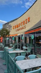 A couple visits Comptoir Libanais for a cosy dinner, showcasing the restaurant's vibrant decor, various dishes including chicken tagine and grilled kofta, and finishing with baklava and mint tea.
