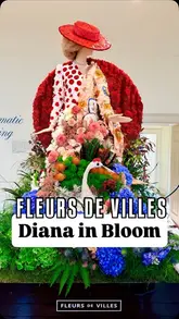 A promotional reel for the 'Fleurs de Villes Diana' exhibition at Somerset House, showcasing floral mannequins inspired by Princess Diana's iconic outfits.