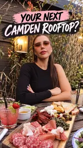 A creator visits Lock Inn Camden, a rooftop bar, to review the experience. The video features the venue's atmosphere, cocktails, and a selection of sharing plates including charcuterie, baked camembert, and lamb, highlighting it as a great spot for a relaxed evening with friends.