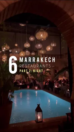 Nighttime Marrakech restaurant with party vibes, shisha, romantic dinner, and show. Perfect for travel and dining.