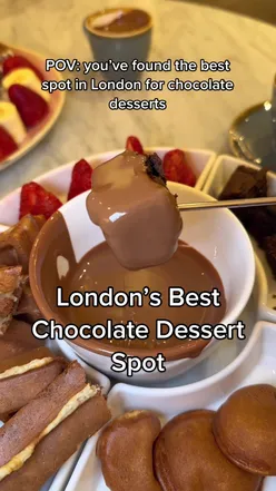 Rich chocolate fondue at Cocomelt London, a hidden gem for chocolate lovers seeking delicious London desserts.