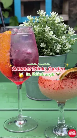 Vibrant summer drinks at a popular bar in Edinburgh, featuring colorful mocktails and a lively atmosphere.