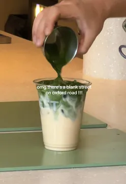 New blank street on Oxford Road, Manchester with matcha drinks and trendy vibes
