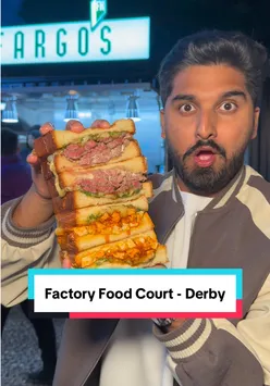 Vibrant atmosphere at Factory Food Court in Derby, showcasing diverse halal food options and bustling shoppers.