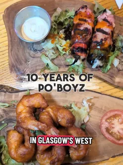 Delicious American cuisine at Po’Boyz in Glasgow's West End, featuring burgers, sandwiches, and shrimp.