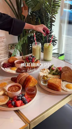Brunch dishes at lo’vage in Crouch End: French toast, American-style breakfast, and Turkish breakfast with drinks.